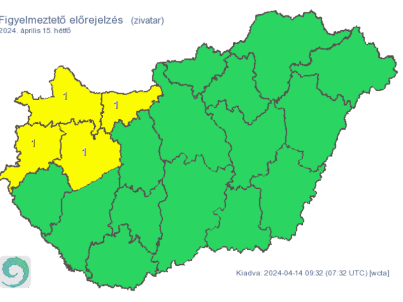 Időjárás figyelmeztetés riasztás zivatar eső