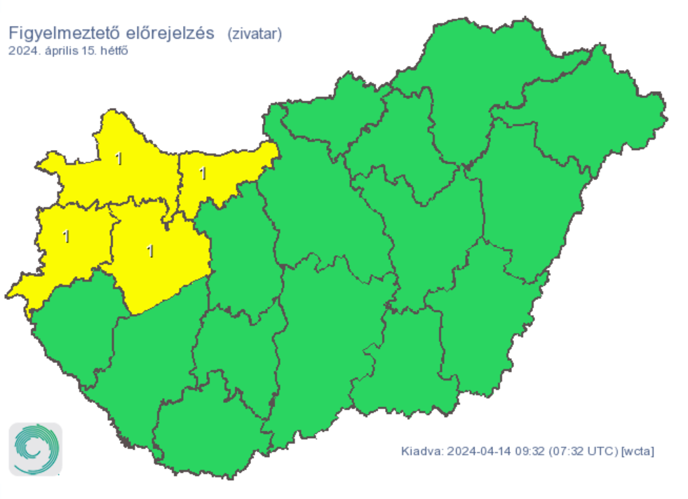 Időjárás figyelmeztetés riasztás zivatar eső